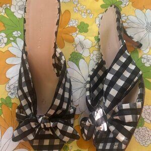 Loeffler Randall Jade Gingham Black White Mules Sandals Kitten Heel